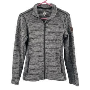 OVERLAND Zip Up Sweater Small Aurora Wool Blend Fleece Gray Stripe Jacket Pocket